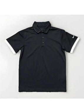 Nike Junior Victory Icon Golf Polo Shirt Black White Tipped Fits Youth Medium